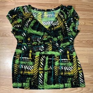 Lane Bryant Green and Yellow Patterned Blouse